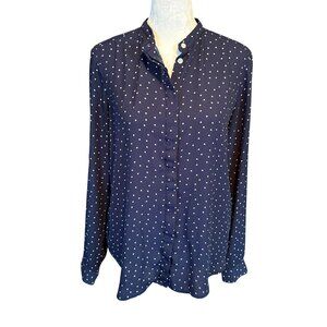 LOFT blue and white polka dot long sleeve button down blouse women's size XS